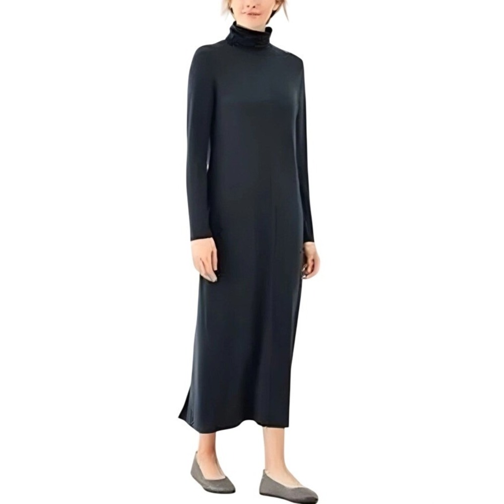 J Jill Pure Jill Luxe Tencel Shift Dress Womens XL Blue Turtleneck Liquid Drape - Picture 3 of 16